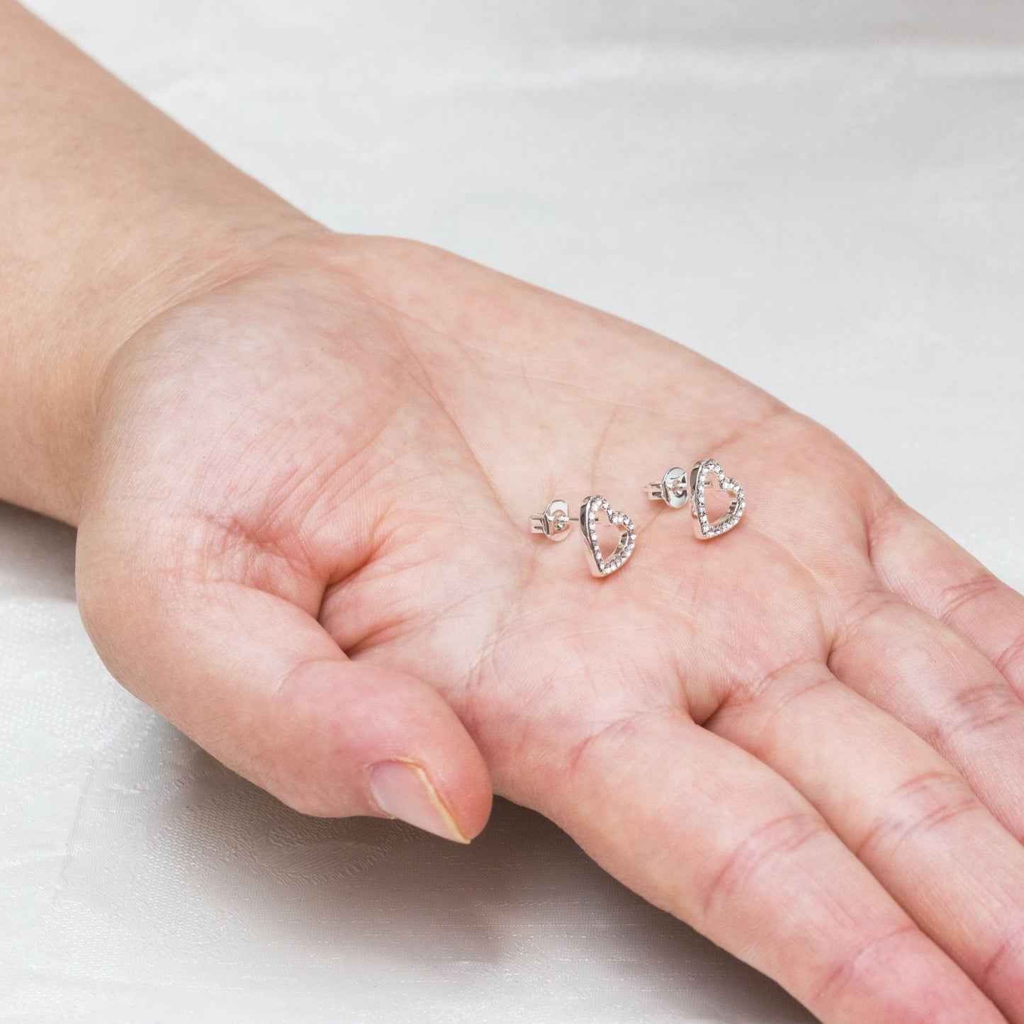 Silver Plated Open Heart Earrings Created with Zircondia® Crystals