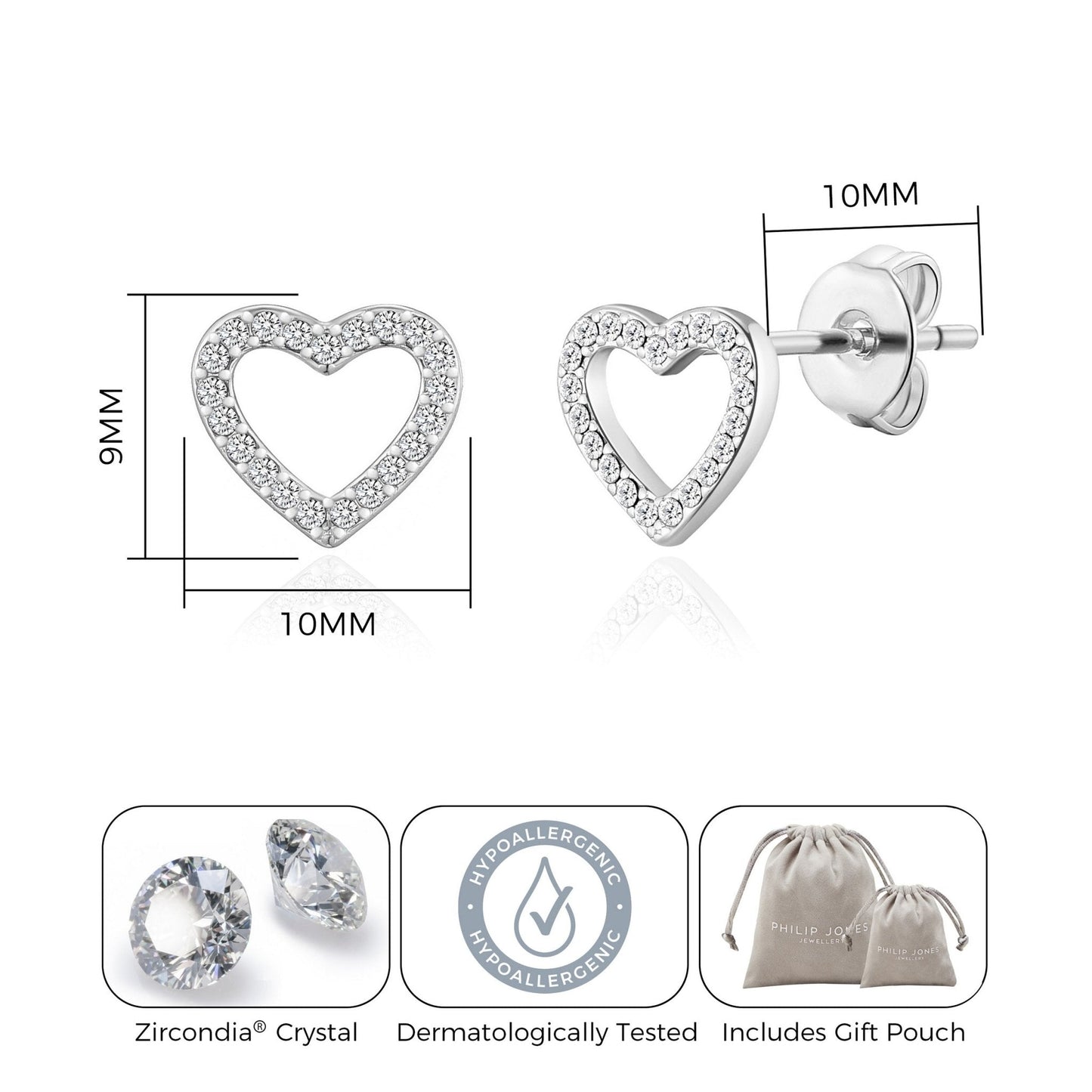 Silver Plated Open Heart Earrings Created with Zircondia® Crystals