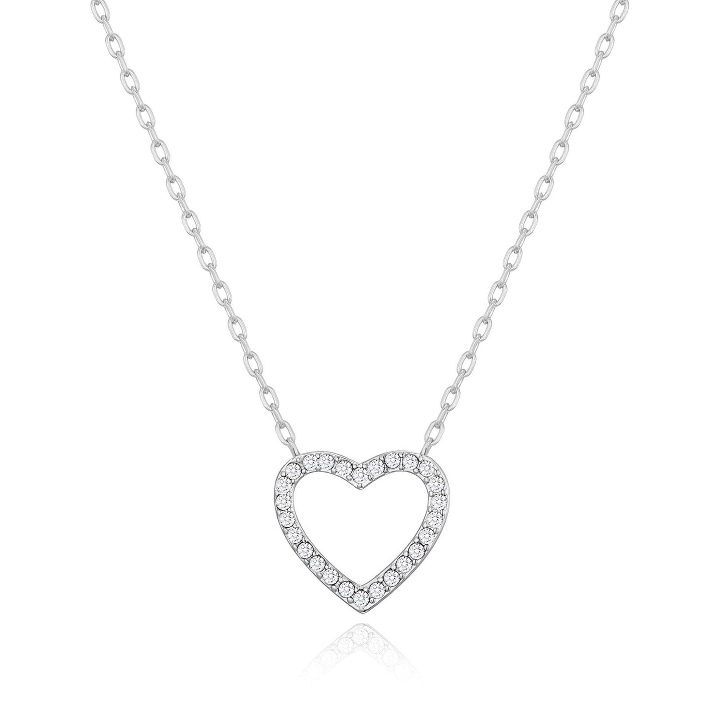 Silver Plated Open Heart Necklace Created with Zircondia® Crystals