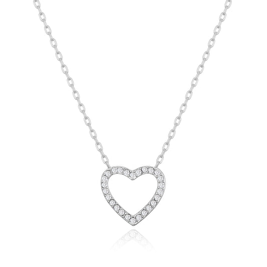 Silver Plated Open Heart Necklace Created with Zircondia® Crystals
