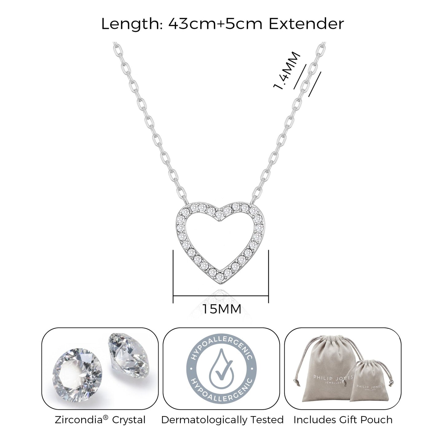 Silver Plated Open Heart Necklace Created with Zircondia® Crystals