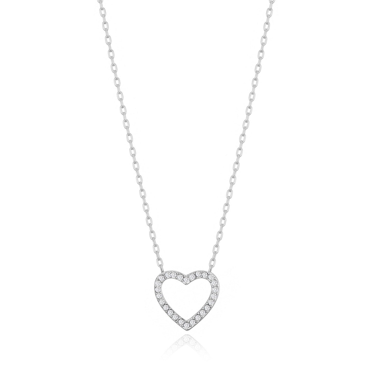 Silver Plated Open Heart Necklace Created with Zircondia® Crystals