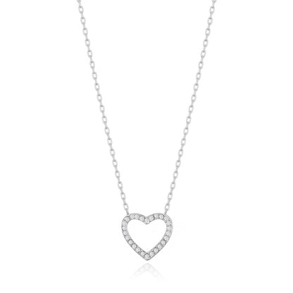 Silver Plated Open Heart Necklace Created with Zircondia® Crystals