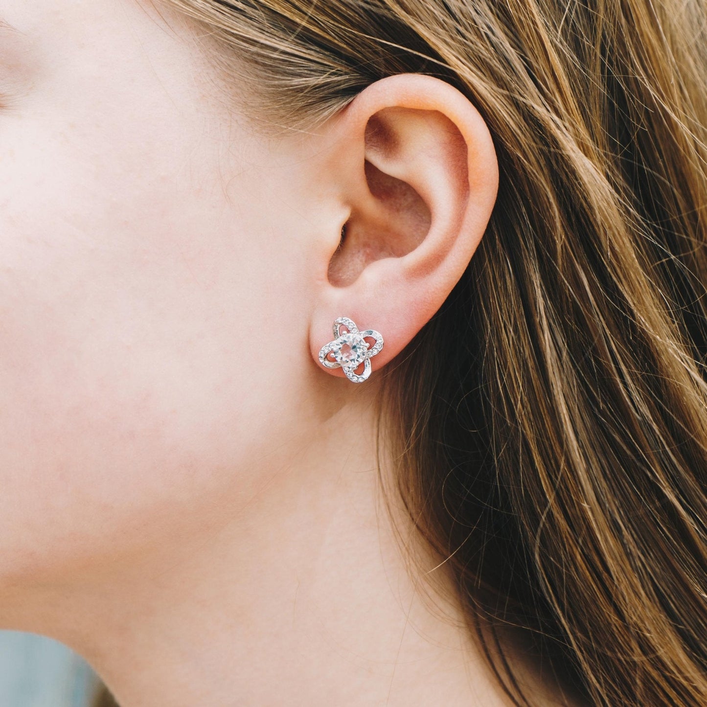 Silver Plated Orbit Earrings Created with Zircondia® Crystals