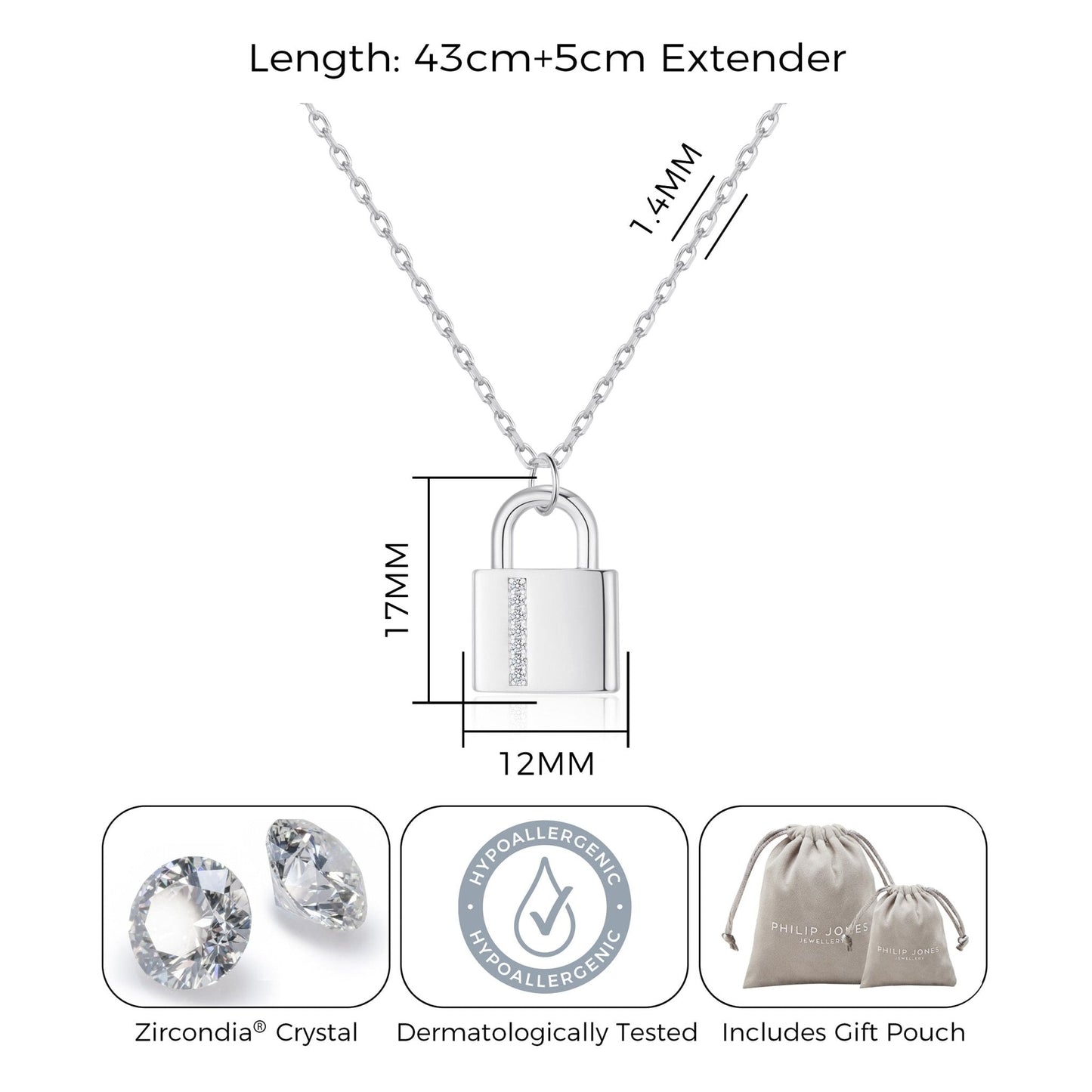 Silver Plated Padlock Necklace Created with Zircondia® Crystals