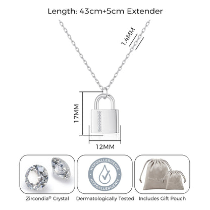 Silver Plated Padlock Necklace Created with Zircondia® Crystals