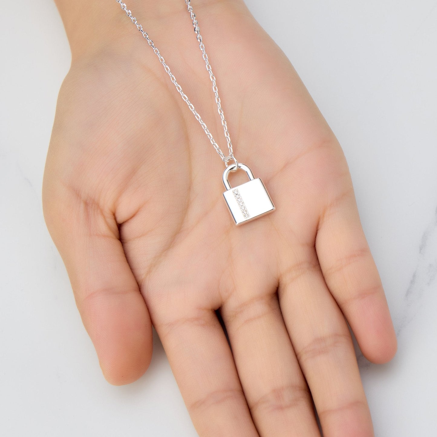 Silver Plated Padlock Necklace Created with Zircondia® Crystals
