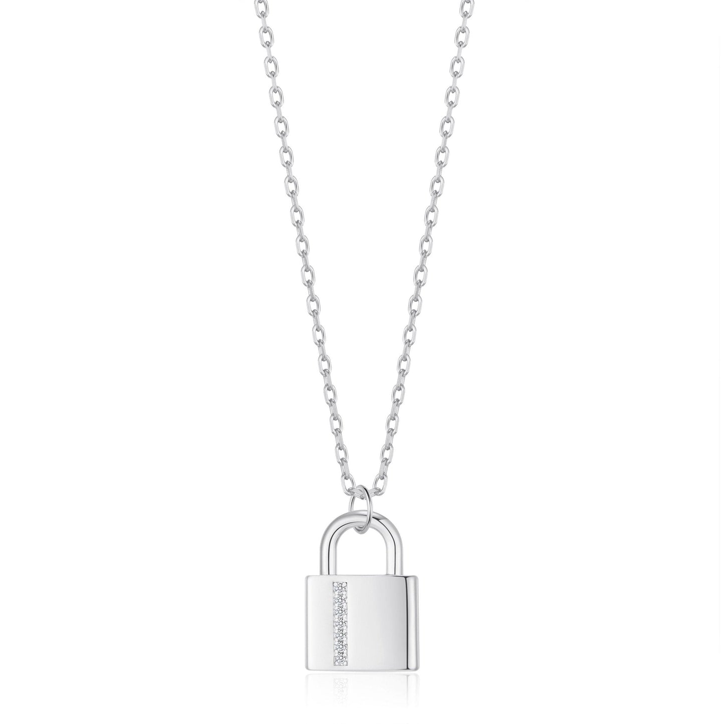 Silver Plated Padlock Necklace Created with Zircondia® Crystals