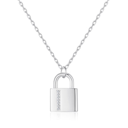 Silver Plated Padlock Necklace Created with Zircondia® Crystals
