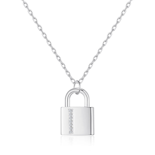 Silver Plated Padlock Necklace Created with Zircondia® Crystals