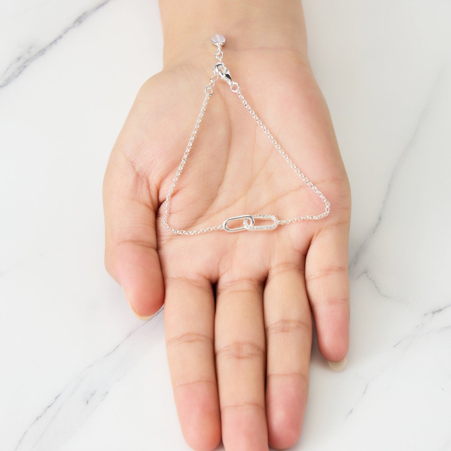 Silver Plated Paperclip Link Bracelet Created with Zircondia® Crystals