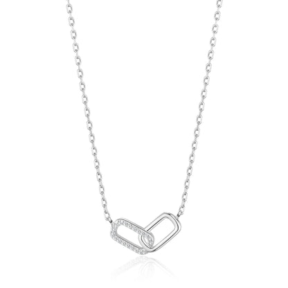 Silver Plated Paperclip Link Necklace Created with Zircondia® Crystals