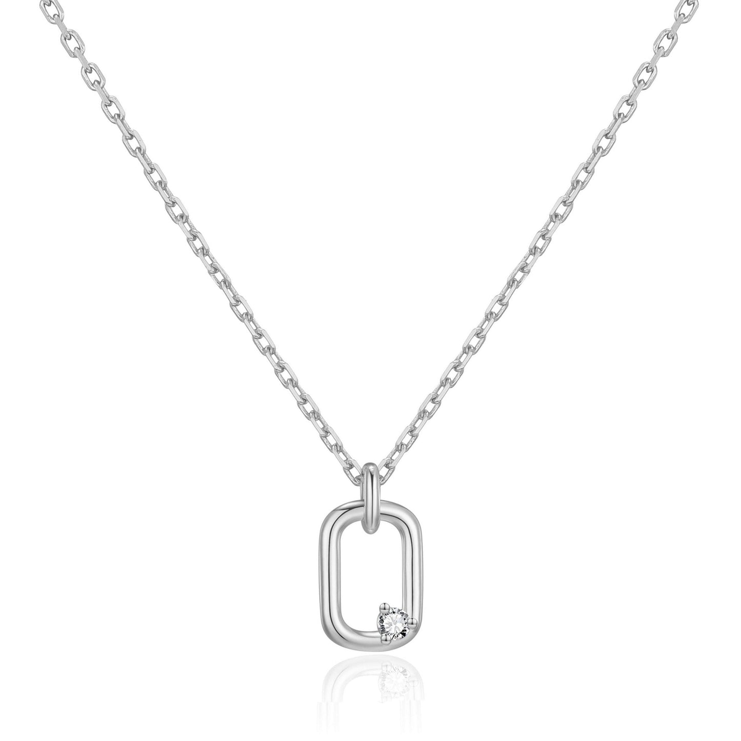Silver Plated Paperclip Necklace Created with Zircondia® Crystals