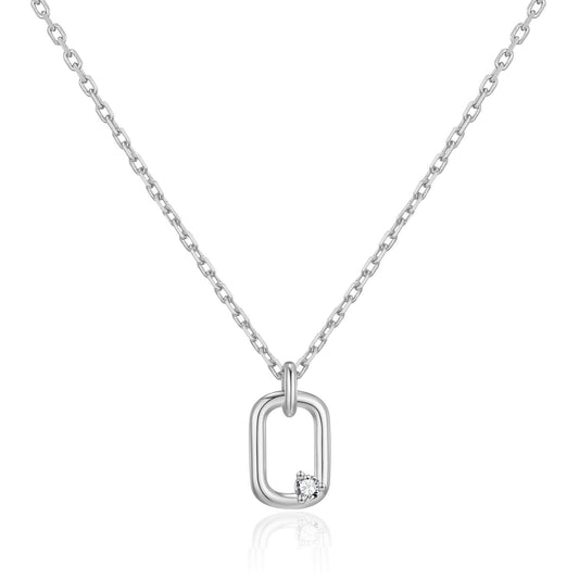 Silver Plated Paperclip Necklace Created with Zircondia® Crystals