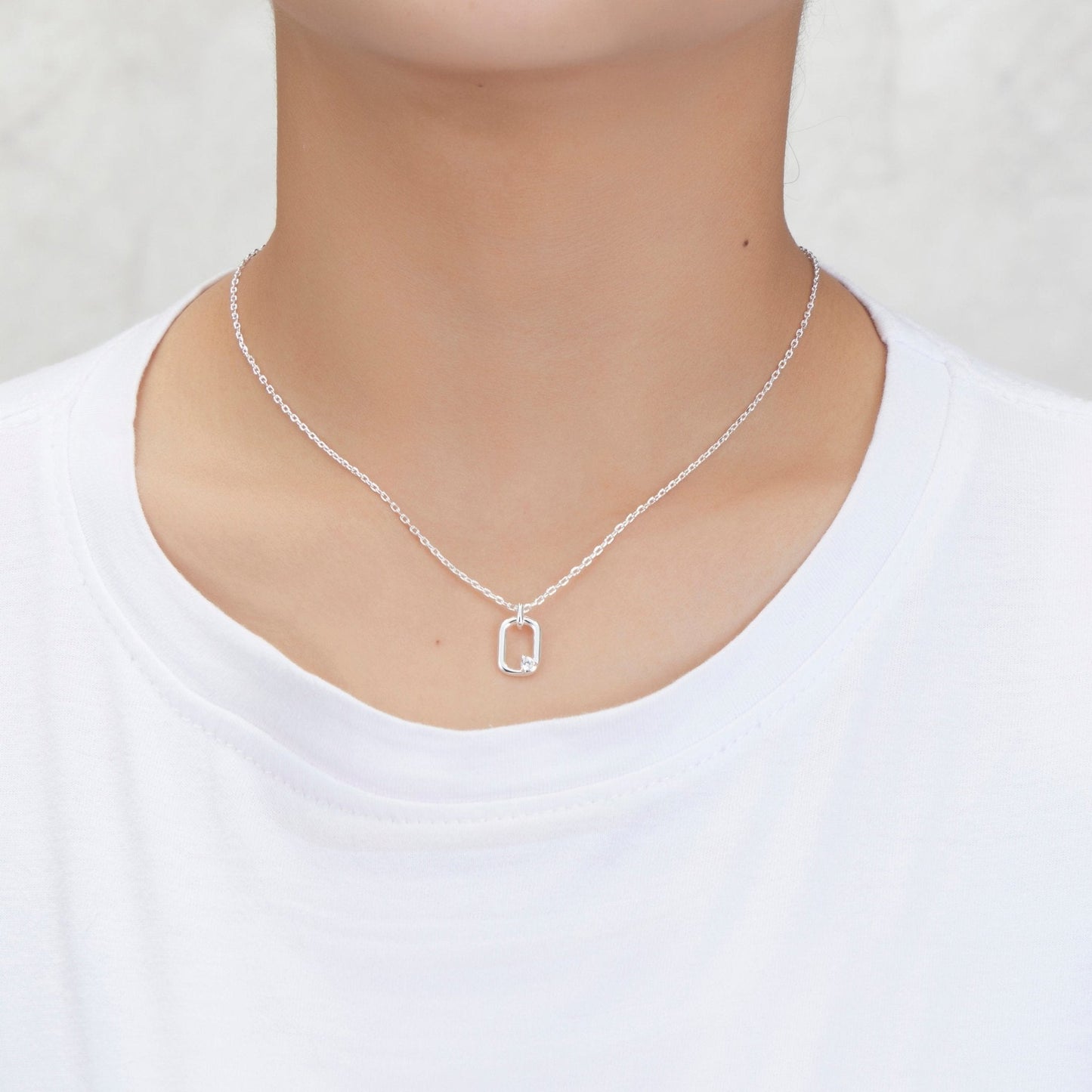 Silver Plated Paperclip Necklace Created with Zircondia® Crystals