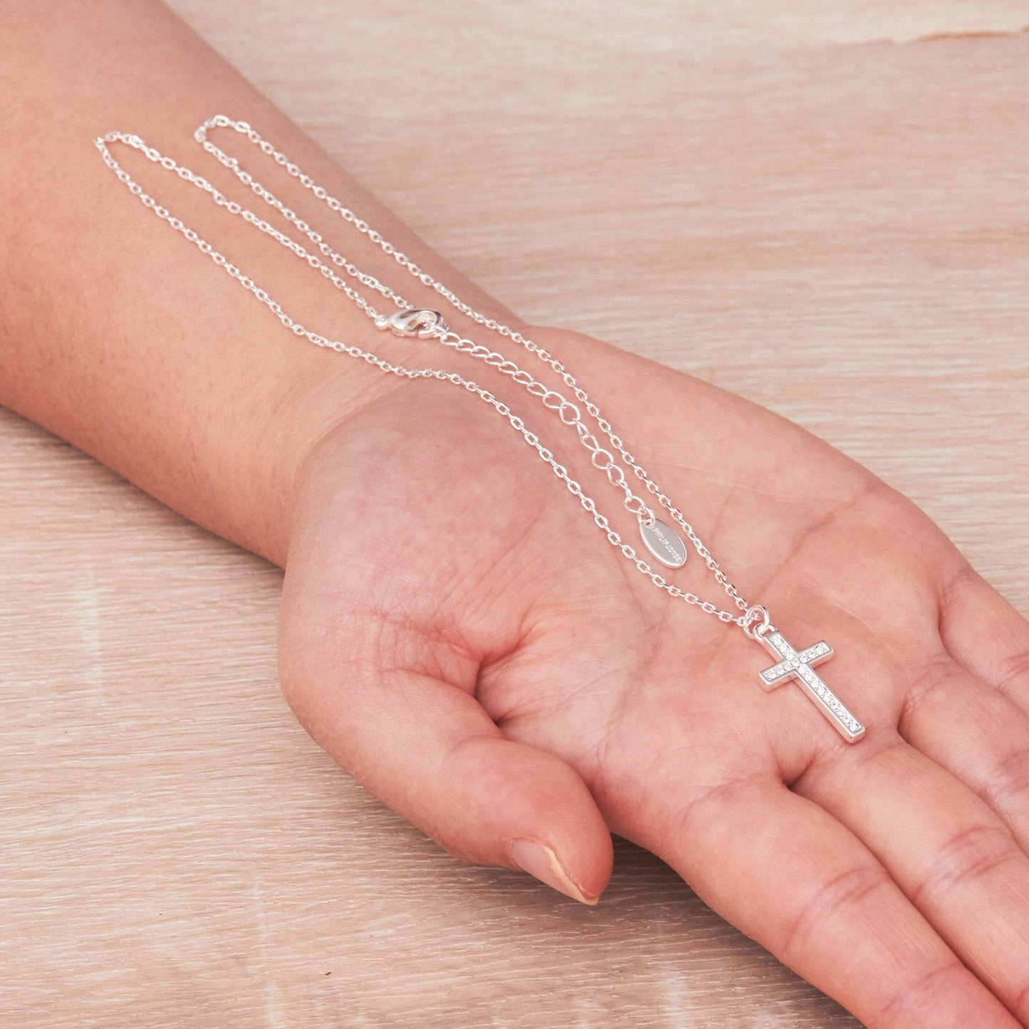 Silver Plated Pave Cross Necklace Created with Zircondia® Crystals