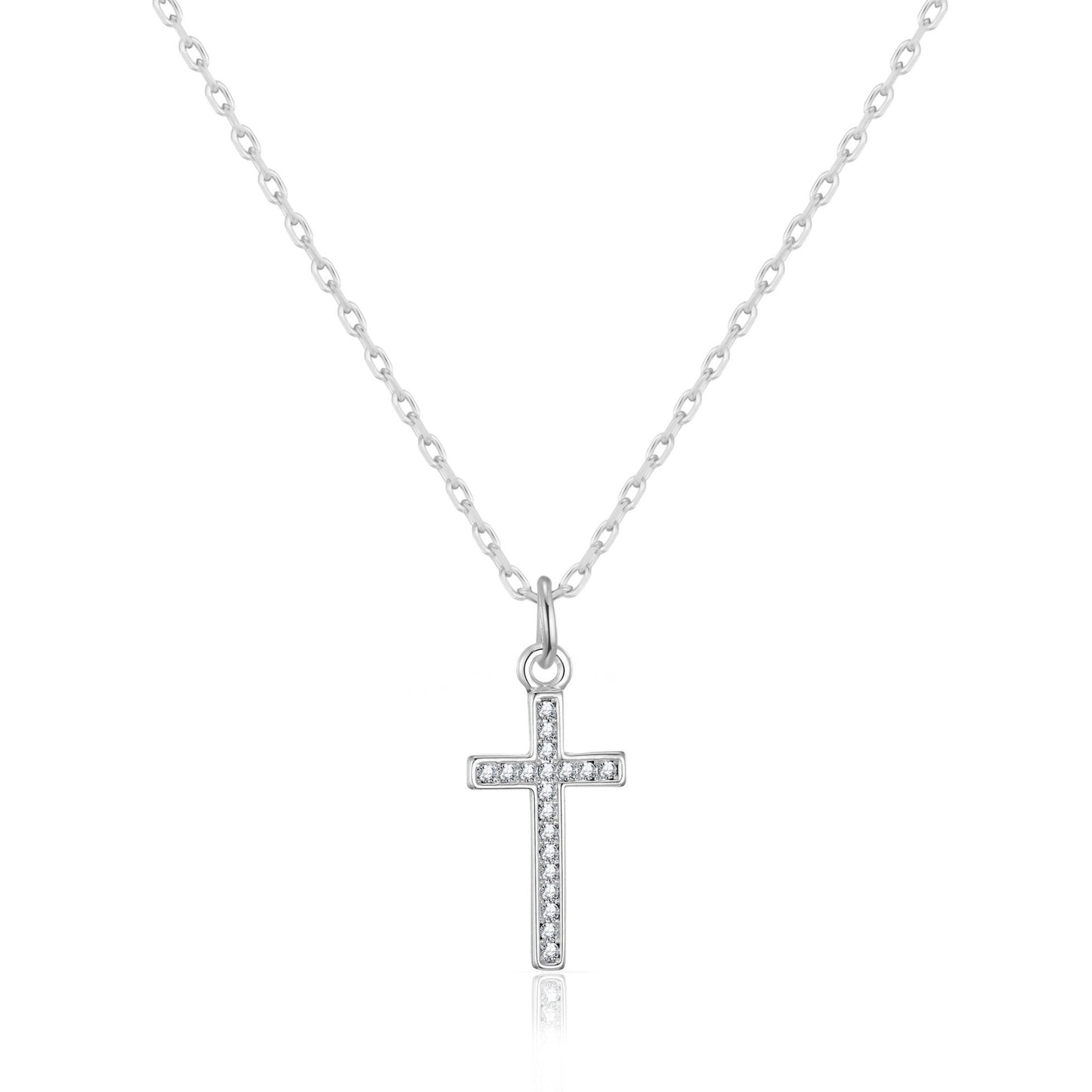 Silver Plated Pave Cross Necklace Created with Zircondia® Crystals