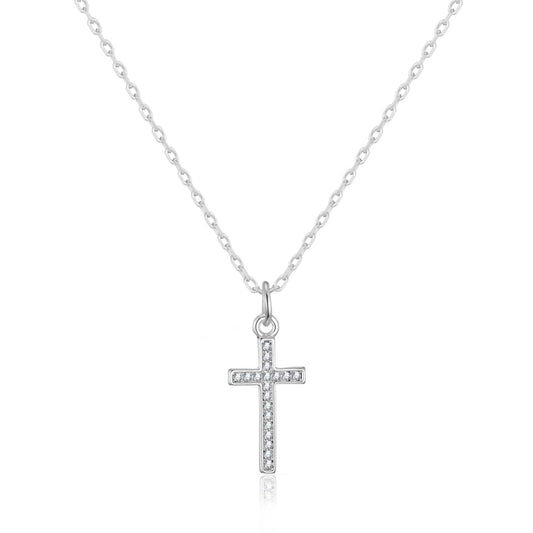 Silver Plated Pave Cross Necklace Created with Zircondia® Crystals