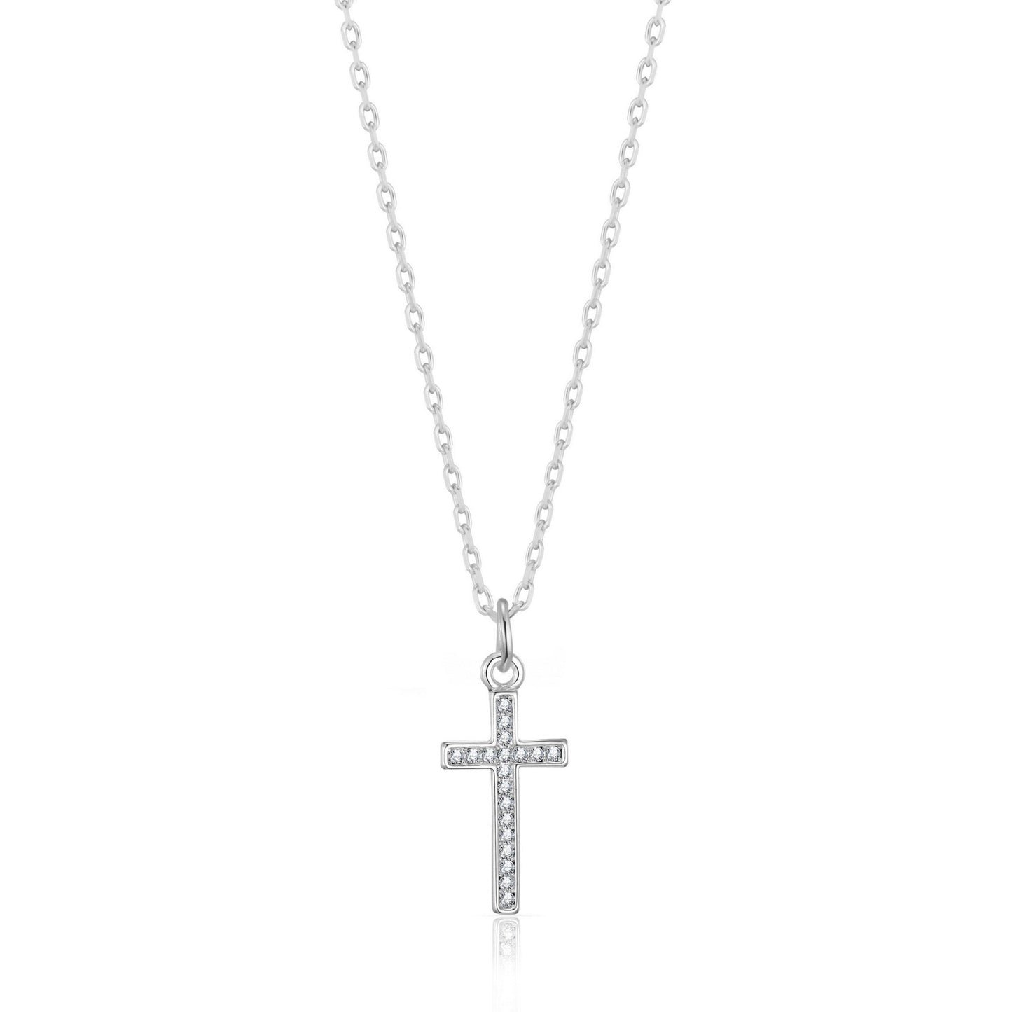 Silver Plated Pave Cross Necklace Created with Zircondia® Crystals