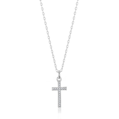 Silver Plated Pave Cross Necklace Created with Zircondia® Crystals