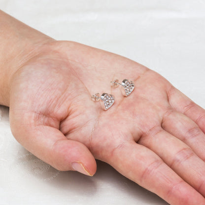 Silver Plated Pave Heart Earrings Created with Zircondia® Crystals