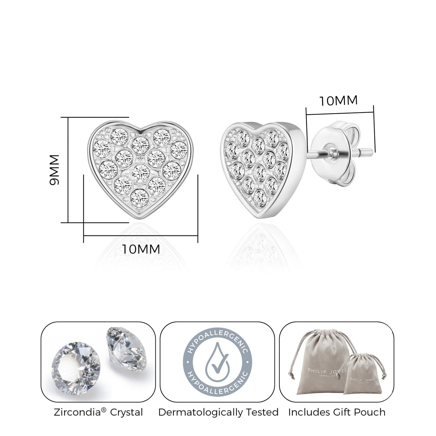 Silver Plated Pave Heart Earrings Created with Zircondia® Crystals