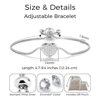 Silver Plated Pave Heart Friendship Bracelet Created with Zircondia® Crystals