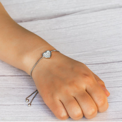 Silver Plated Pave Heart Friendship Bracelet Created with Zircondia® Crystals