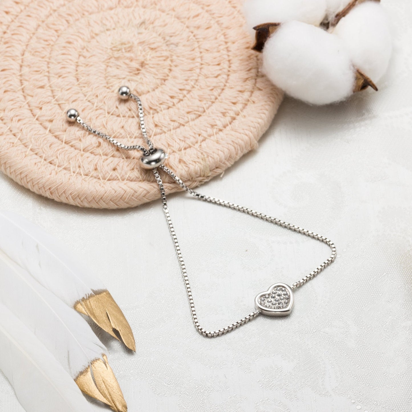 Silver Plated Pave Heart Friendship Bracelet Created with Zircondia® Crystals