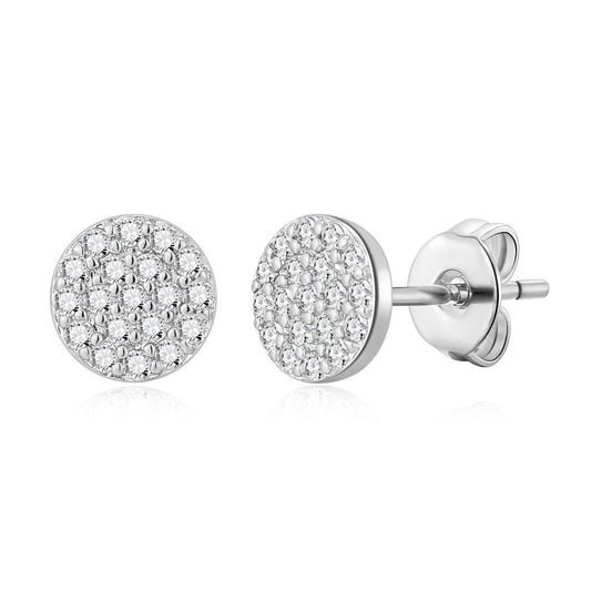 Silver Plated Pave Round Earrings Created with Zircondia® Crystals
