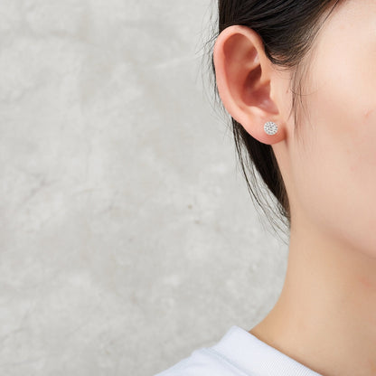 Silver Plated Pave Round Earrings Created with Zircondia® Crystals