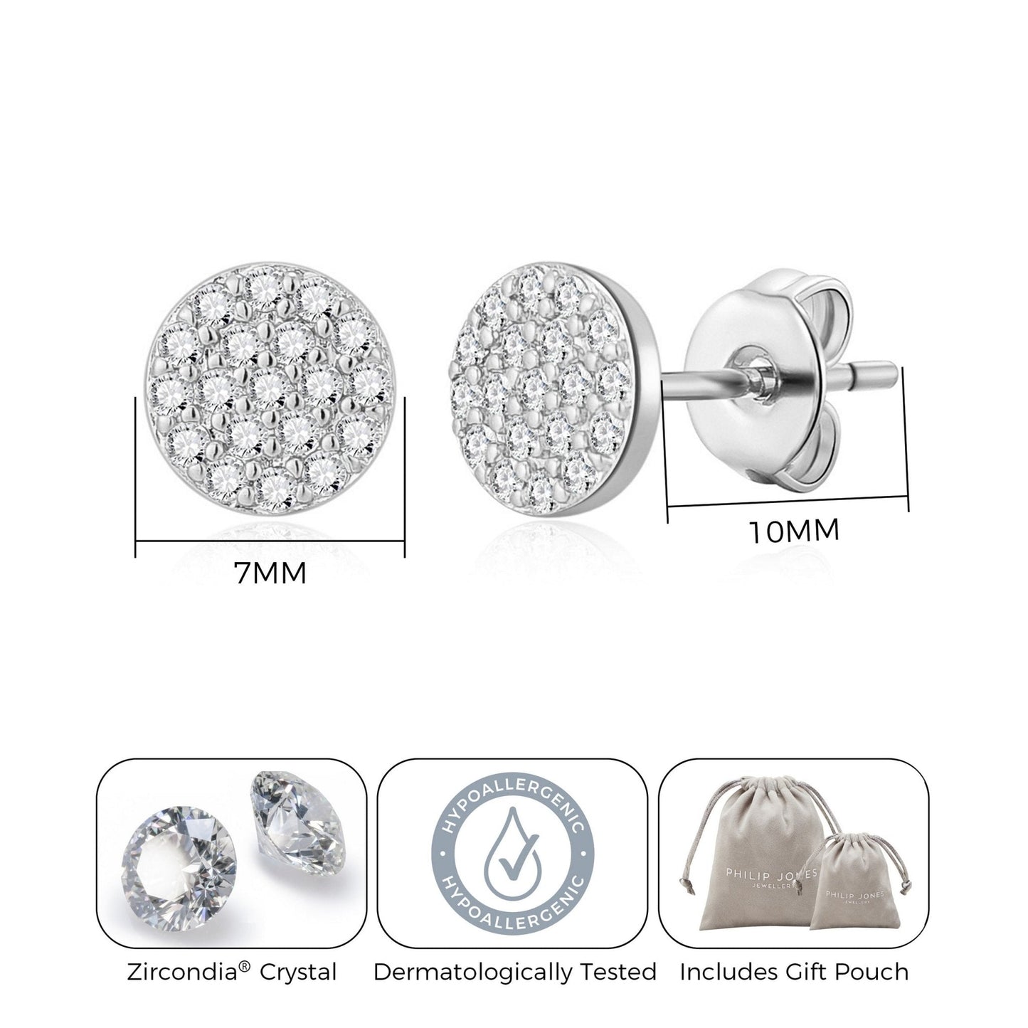 Silver Plated Pave Round Earrings Created with Zircondia® Crystals
