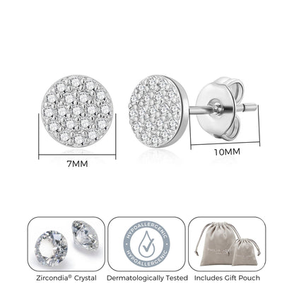 Silver Plated Pave Round Earrings Created with Zircondia® Crystals