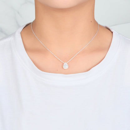 Silver Plated Pear Halo Necklace Created with Zircondia® Crystals