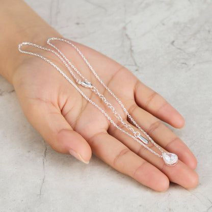 Silver Plated Pear Halo Necklace Created with Zircondia® Crystals