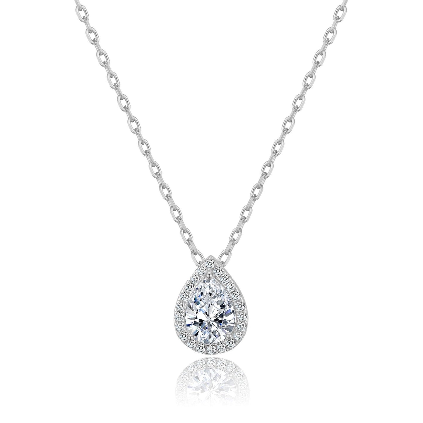Silver Plated Pear Halo Necklace Created with Zircondia® Crystals