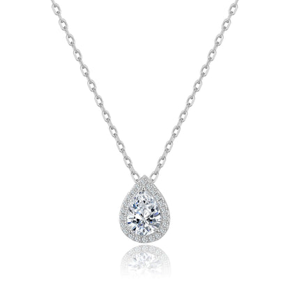 Silver Plated Pear Halo Necklace Created with Zircondia® Crystals