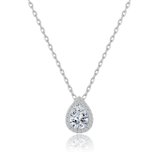 Silver Plated Pear Halo Necklace Created with Zircondia® Crystals