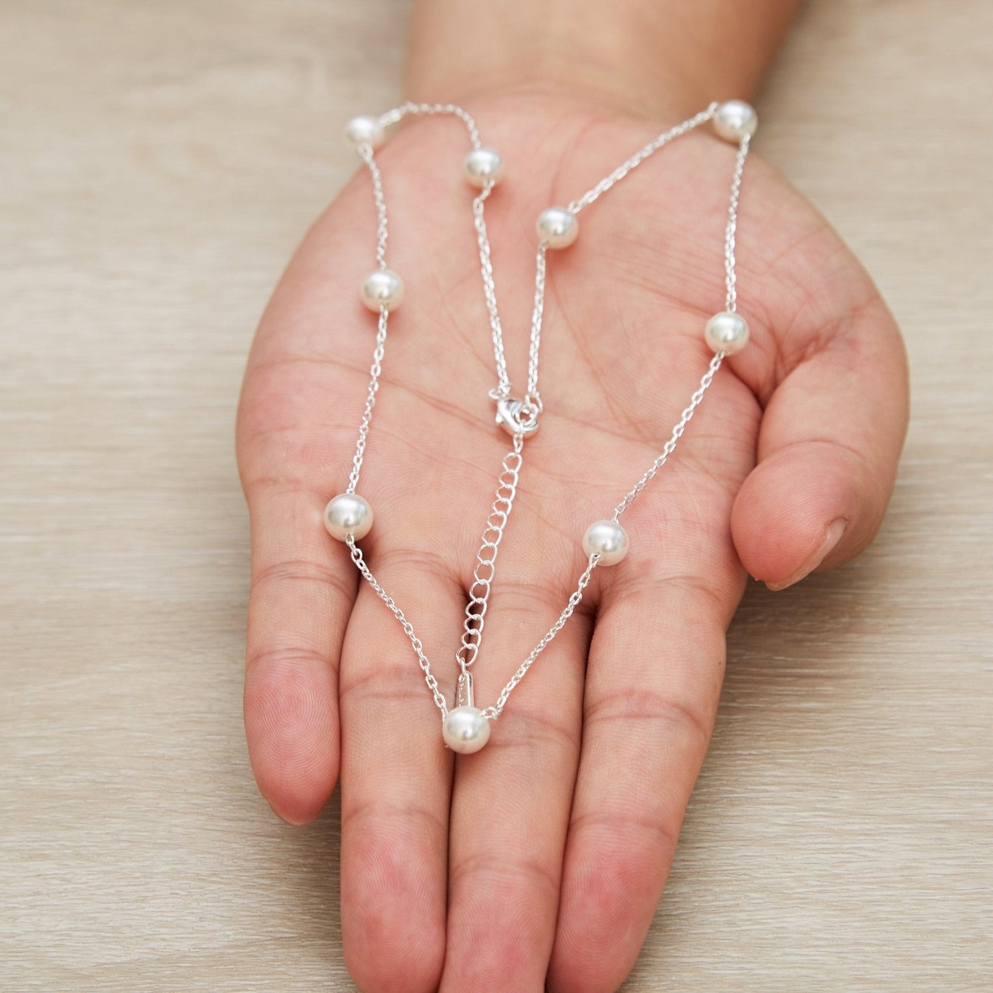 Silver Plated Pearl Chain Necklace