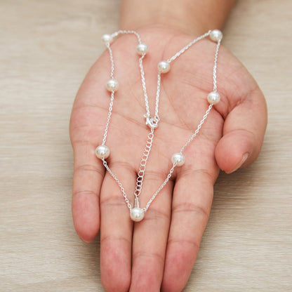 Silver Plated Pearl Chain Necklace