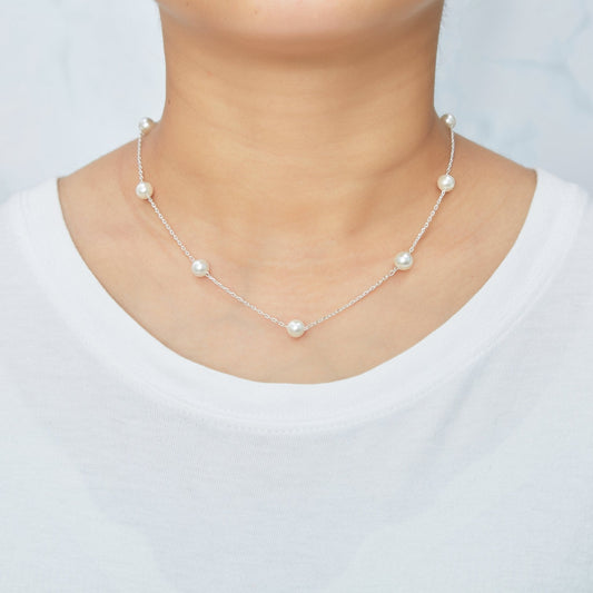 Silver Plated Pearl Chain Necklace