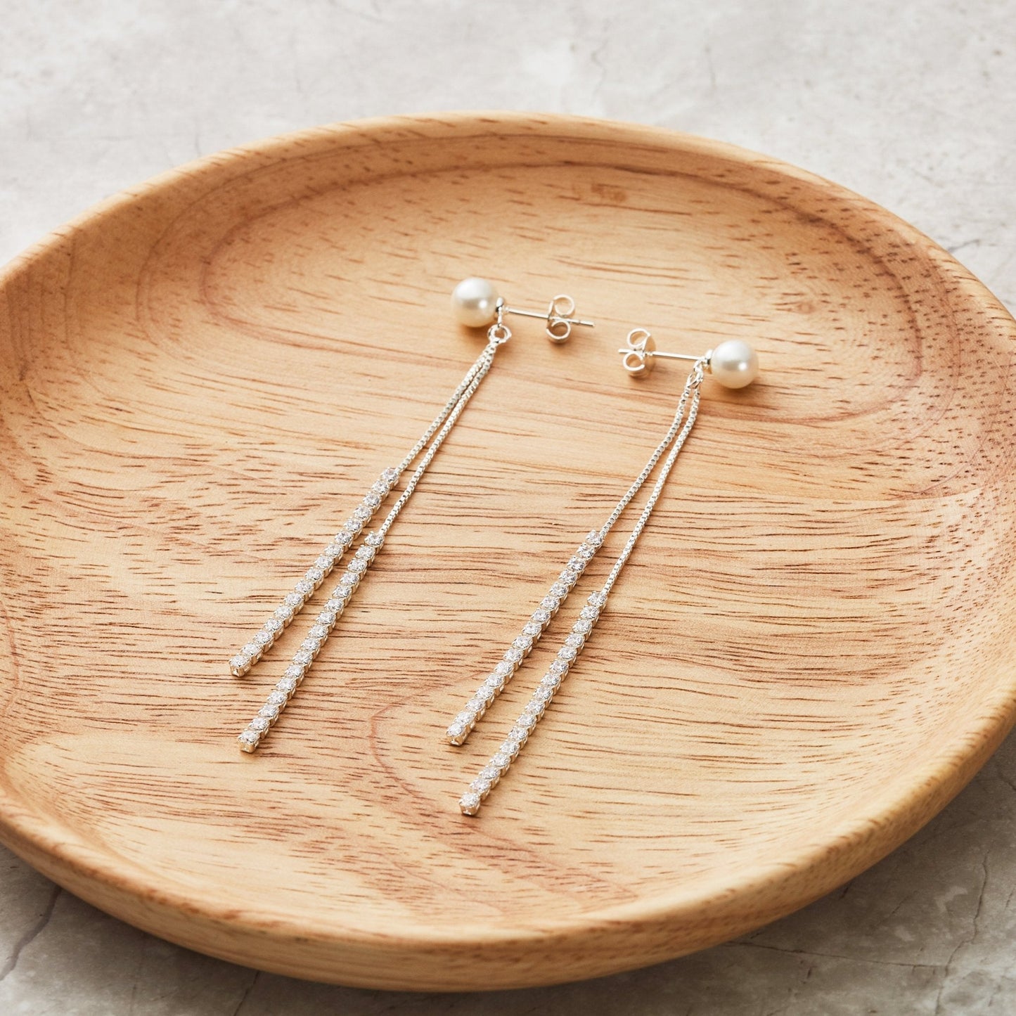 Silver Plated Pearl Dangle Earrings Created with Zircondia® Crystals