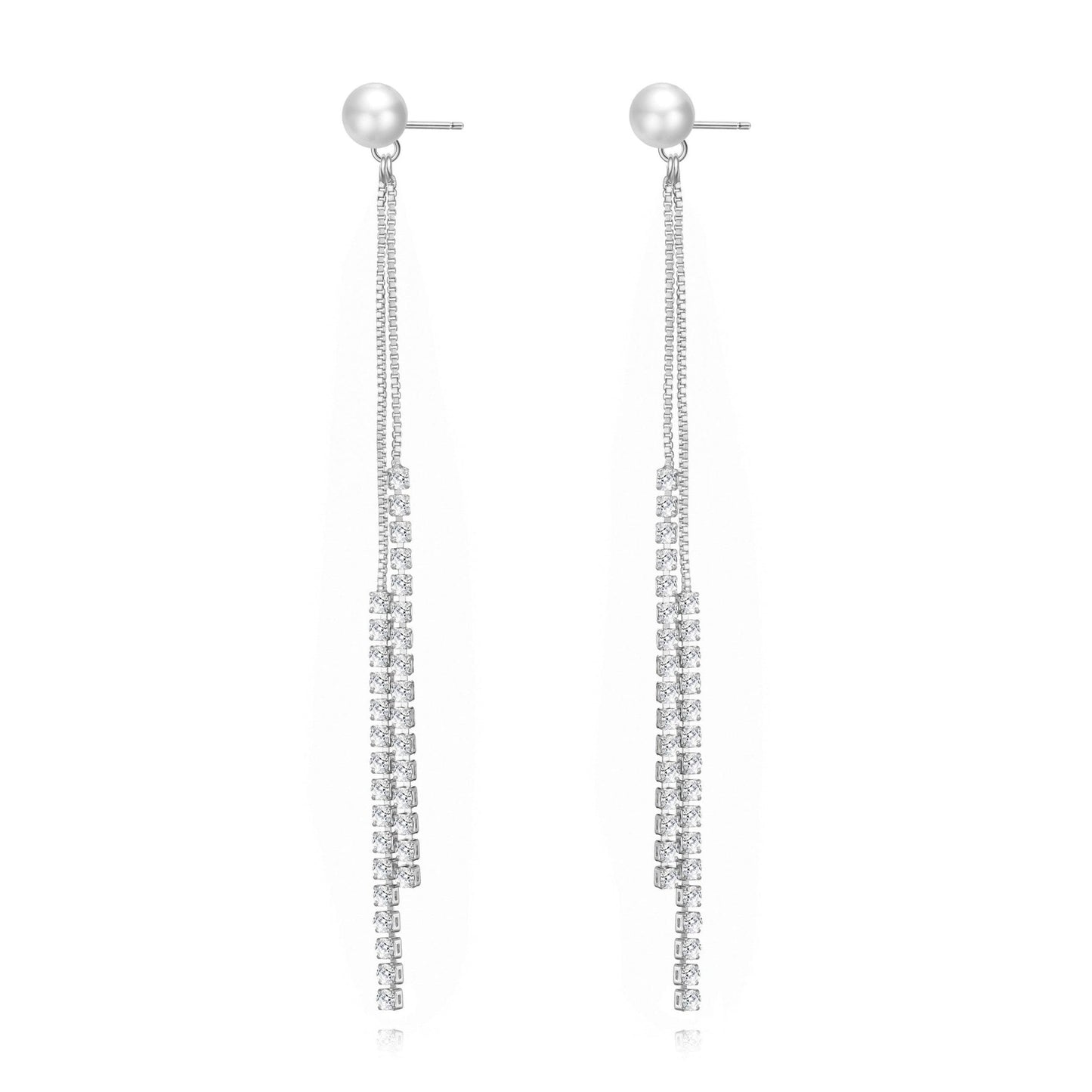 Silver Plated Pearl Dangle Earrings Created with Zircondia® Crystals