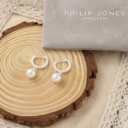 Silver Plated Pearl Drop Hoop Earrings