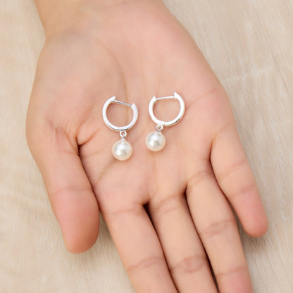 Silver Plated Pearl Drop Hoop Earrings