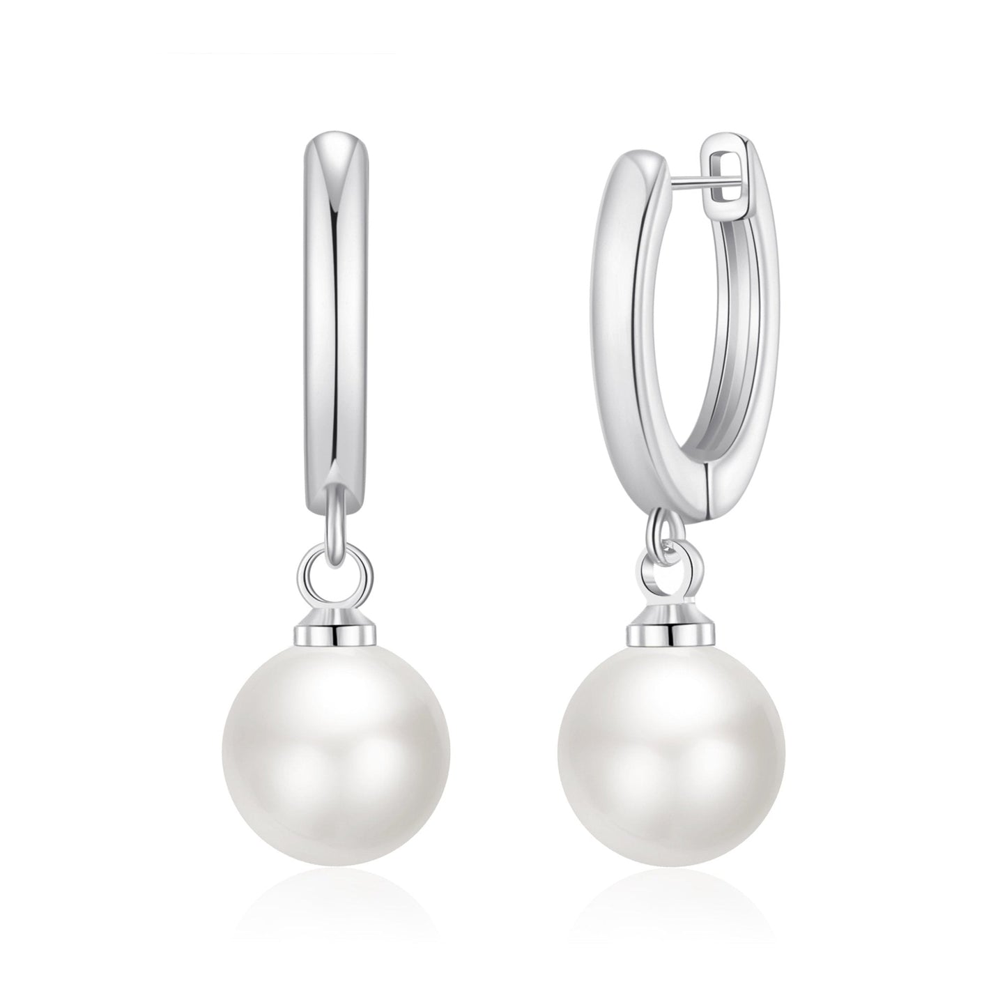 Silver Plated Pearl Drop Hoop Earrings