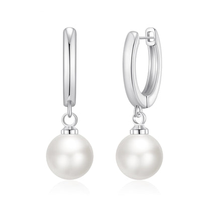 Silver Plated Pearl Drop Hoop Earrings