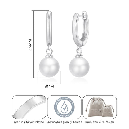 Silver Plated Pearl Drop Hoop Earrings