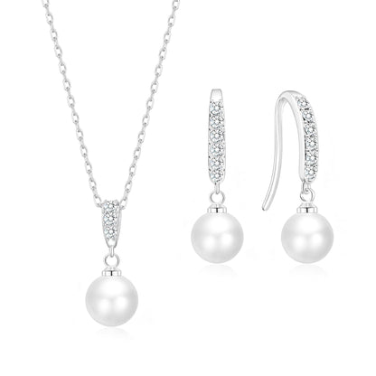 Silver Plated Pearl Drop Set Created with Zircondia® Crystals