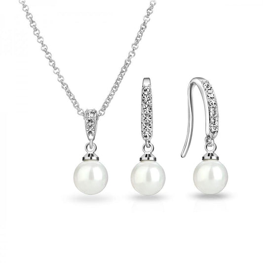 Silver Plated Pearl Drop Set Created with Zircondia® Crystals